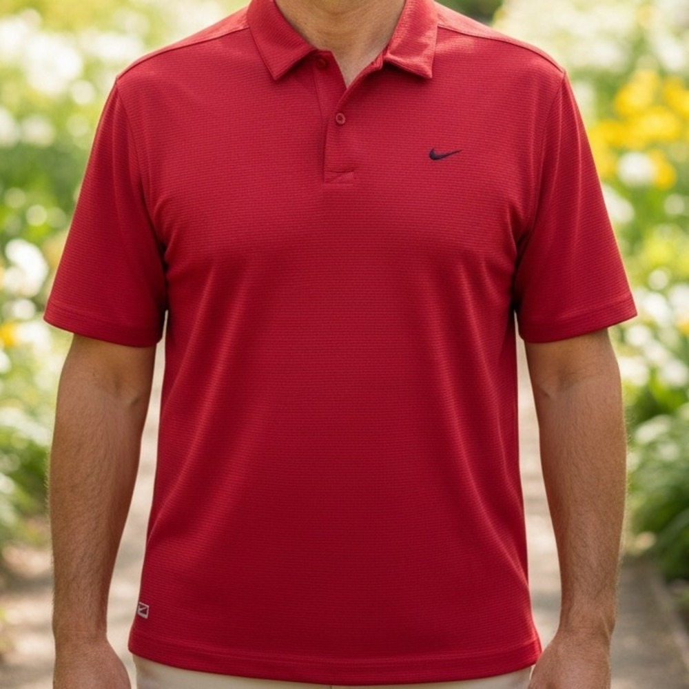 Nike Performance Men Red Waffle Knit Polo Shirt Short‎ Sleeve Textured XL